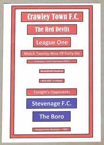 CRAWLEY TOWN v STEVENAGE 11.02.25 LEAGUE ONE PROGRAMME - Picture 1 of 3