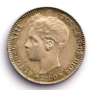 Spain-Alfonso XIII. 1 Peseta 1900*19-00 Madrid. EBC-/XF-. Plata 5 g.  - Imagen 1 de 2