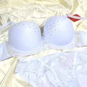 Sexy Bra Set Padded White Sequins Lace Ladies Underwear Lingerie Sets Briefs - Picture 1 of 10