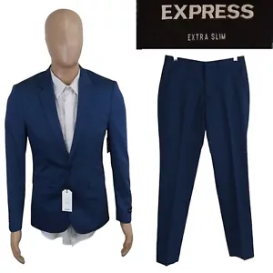 NEW Express Extra Slim Stretch Two Piece Blue Cotton Blend Suit 36R Pants 30X30 - Picture 1 of 15
