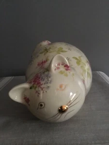 Kitty Cat Desk Lamp Nightlight Ceramic Hydrangea Nantucket Vintage Design READ - Picture 1 of 10