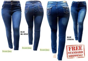 SLS WOMENS PLUS SIZE BLUE Denim JEANS Stretch Skinny JEAN Pants CH069A / ML-8958 - Picture 1 of 38