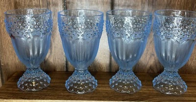 4 vasos de té helado azul ático Gorham Crystal Emily’s Hobnail espiga años 60 Foto 1 de 2