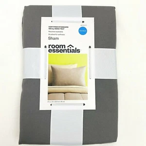 Room Essentials Brushed Pillow Sham Gray Standard Size 20" x 26" Polyester NEW - Foto 1 di 5