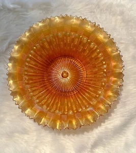 Antique Northwood Marigold Stippled Rays Carnival Glass Ruffled PCE Bowl - Picture 1 of 6