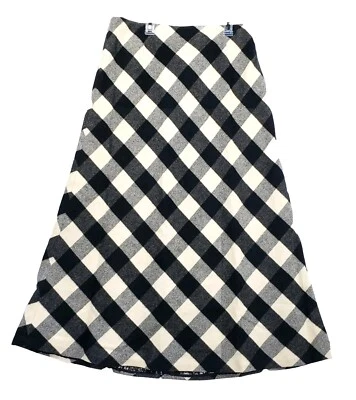 Valerie Stevens Women 100% Wool Skirt  Size 10 Black Ivory Plaid Long Lined Zip - Image 1 of 4