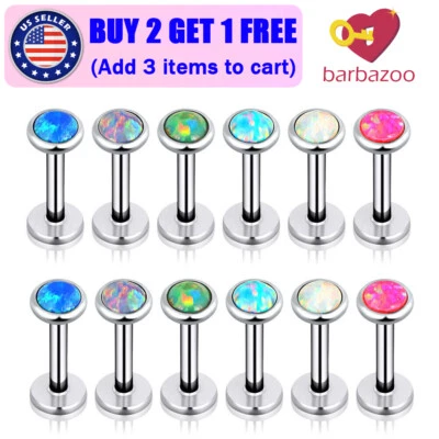 12Pcs 16G Labret Monroe Rings Opal Surgical Steel Lip Stud Cartilage Tragus Stud - Image 1 of 4