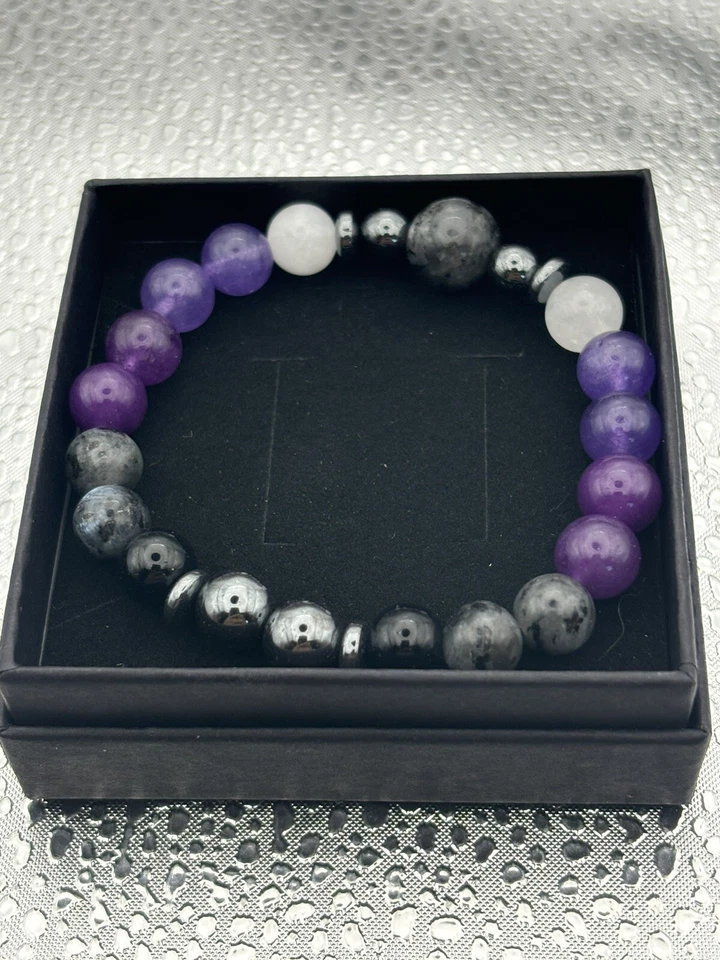 Contas de pedra redondas flash cinza e preto ametista natural real 8 mm - recarga empata - Imagem 1 de 2