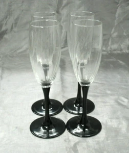 Cristal d'Arques Durand ASTRA Black Set of 4~8-1/8" Champagne Flutes Disc'd EC - Picture 1 of 4