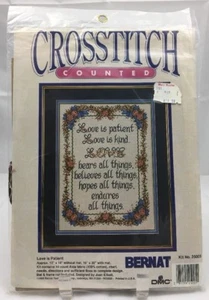 Bernat Cross Stitch Love is Patient 25005 Sampler Wall Hanging Joan Elliott 1989 - Picture 1 of 4