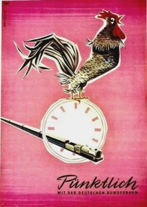 Original vintage poster GERMAN RAILWAYS TRAVEL PONCTUALLY ROOSTER 1954 - Picture 1 of 1