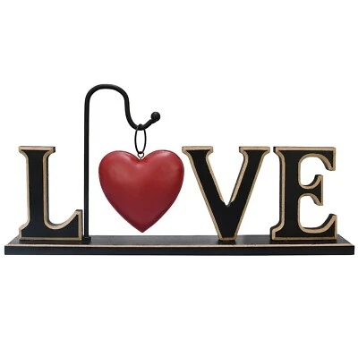 Rustic Wood Love Table Sign Freestanding Cutout Love Centerpiece Sign with Heart - Image 1 of 4