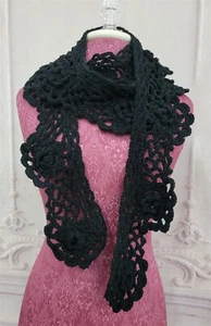 Victorian Trading Flower Lace Black Crochet Mourning Scarf 34C - Picture 1 of 3