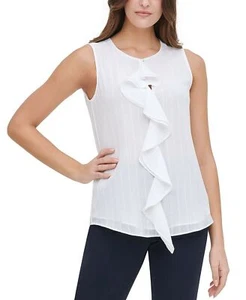 Tommy Hilfiger Mujer Talla S Top Blanco Volantes Delanteros Sin Mangas Cuello Redondo Forrado - Imagen 1 de 12