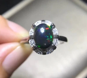 Natural Black Opal ring 925 Sterling Silver Ring Anniversary gift birthday gift. - Picture 1 of 4