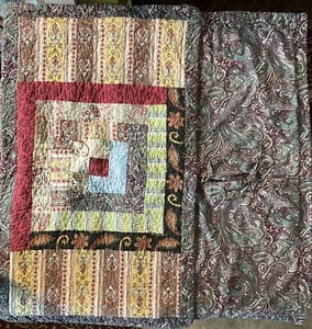 King Size Quilted Pillow Shams Set Of 2 Colorado Lodge Paisley Multicolored - Picture 1 of 18