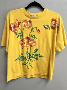 Vintage 80’s Short Set Yellow Floral Bedazzled AMAZING M GRANDMACORE - Picture 1 of 5
