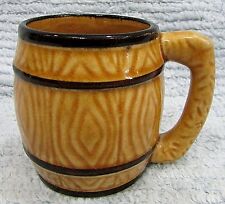 Small 3" vintage Japan tan black wood barrel stave stoneware pottery mug FREE SH