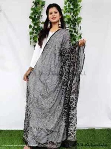 Black Tepchi Georgette Chikankari Dupatta Lucknowi Chikankari Handmade - Picture 1 of 3