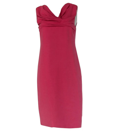 VALENTINO Roma abito di lino in cotone fucsia rosa senza maniche corte Taglia S