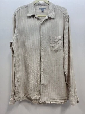 Martin Gordon Linen Shirt Tan Pink Stripe Print Mens Large 3643 Top Button Up - Image 1 of 4