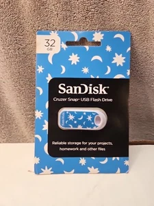 SanDisk 32gb Cruzer Snap USB 2.0 Flash Drive With Blue Squiggles Print New - Picture 1 of 2