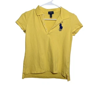 Polo Ralph Lauren Shirt Girl's Large Yellow Short Sleeve Collared Big Pony Top - Picture 1 of 9