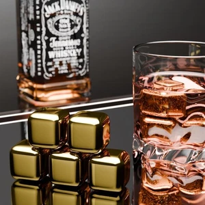 Edelstahl Kühlsteine wiederverwendbare Eiswürfel mit Zange für Whisky, gold - Bild 1 von 9