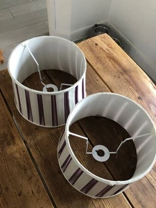 Pair of Laura Ashley Silk Cream and Purple Striped Lamp/Light Shade - Picture 1 of 6