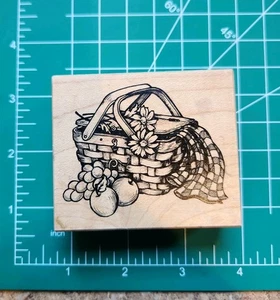 Vintage PSX Rubber Stamp. Picknic BASKET Fruit. Blanket Comb ship B12  - Picture 1 of 6