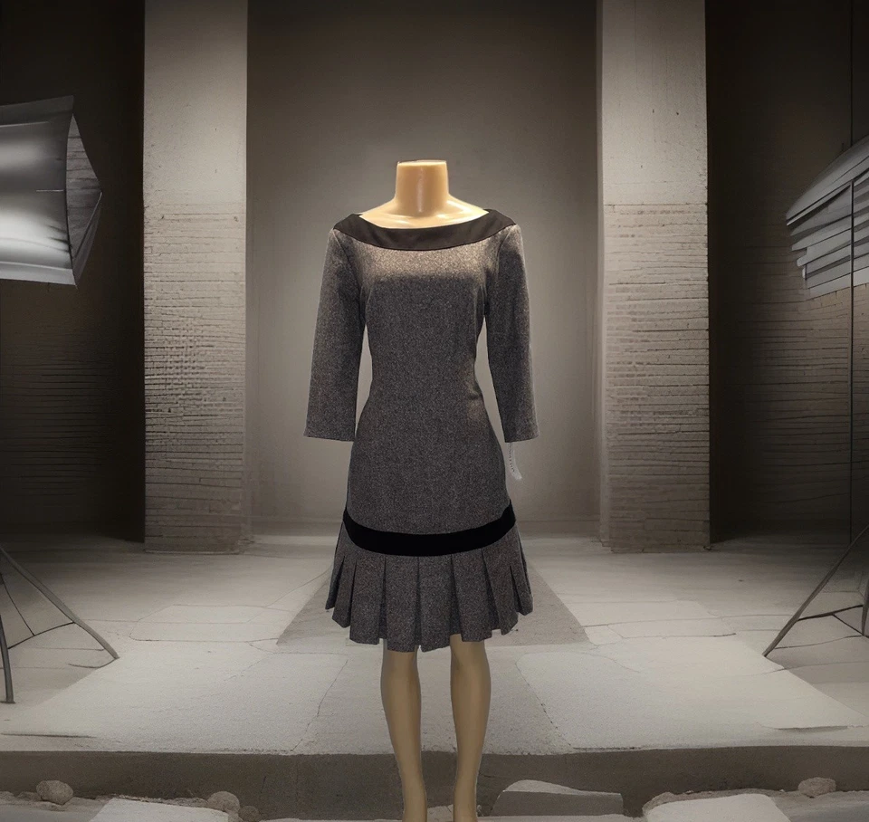 NEW Pendleton Center Stage Wool Silk Pleated Drop Waist Dress Gray Black 6 $178 - Image 1 of 4