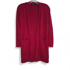 Lauren Ralph Lauren Black Label lange offene rote Strickjacke Essential Layer Small - Bild 1 von 7