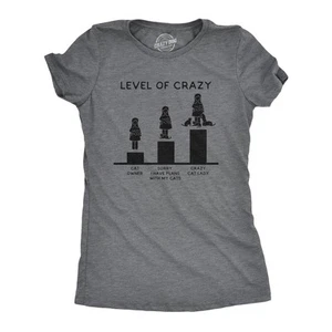 Womens Level Of Crazy T Shirt Funny Crazy Cat Lady Pet Kitty Animal Lover - Picture 1 of 7