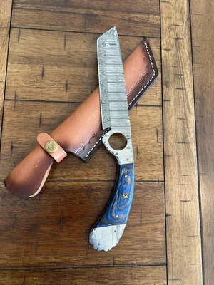 СДЕЛАННАЯ НА ЗАКАЗ РУЧКА ТАНТО ИЗ ДАМАССКОЙ МИКАРТЫ С КОЖАНЫМИ НОЖНАМИ ПРЕМИУМ-КЛАССА - Изображение 1 из 4