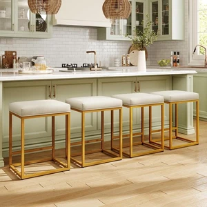 24" Kitchen Bar Stools Set of 4 White & Gold Counter & Bar Height Stools - Picture 1 of 10