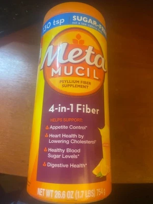 METAMUCIL Supplement 4in-1 Fiber Sugar Free 114 teaspoon 754g bb 03/28 Meta mucil