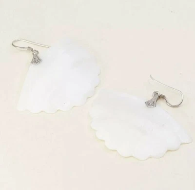 Vtg STERLING 925 SILVER Handmade Shell MOTHER OF PEARL EARRINGS Dangles - Image 1 of 4