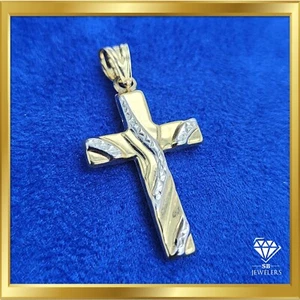 10K Yellow/White Gold Double Sided Two Tone Diamond Cut Cross Pendant 1.2g Charm - Picture 1 of 9