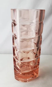 Vaso metà secolo vetro rosa tema geometrico deco marcato Francia alto 6,5" anni 40-60 - Foto 1 di 6