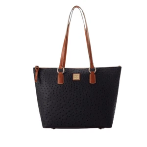 Dooney and Bourke Black Ostrich Wren Tote Large Italian Leather AWL - Picture 1 of 15