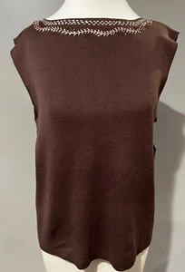 Coldwater Creek Sweater Large Knit Shell Silk Blend Square Neck Brown NWT - Picture 1 of 4