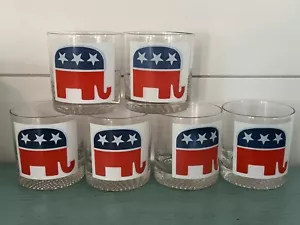 Vintage GOP Elephant Republican Whiskey Rocks Glasses Set 6 EXCELLENT! - Picture 1 of 1