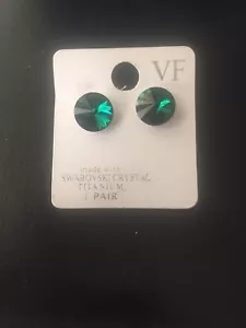 NEW Swarovski Crystal Titanium 6.5mm .25 inch Stud Earrings Green Hypoallergenic - Picture 1 of 6