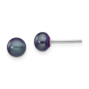 5-6mm 14k White Gold 5-6mm Black Button Freshwater Cultured Pearl Stud Earrings - Picture 1 of 4