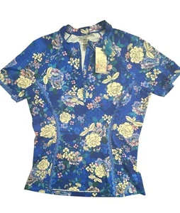 Johnny Was XL Blue Dove Surf Shirt Floral Swim Rash Guard Short Sleeve $178 NWT - Picture 1 of 7
