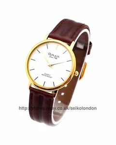 Omax Gents Classic White Dial, Gold Finish, Brown Strap Seiko Movt. RRP £79.99 - Picture 1 of 1