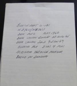 Vtg Union Oil 76 Unocal Plane Info: Beechcraft G-18S N376U N876U -U514 - Picture 1 of 7