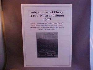1965 Chevrolet Chevy II factory cost/dealer sticker prices for car & options '65 - Picture 1 of 1