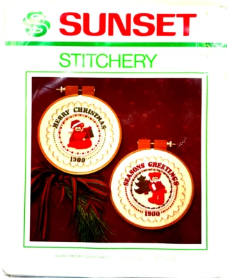 Kit de costura de colección 1985 Sunset Stitchery BEARY MERRY GREETINGS Linda Gillum Foto 1 de 4