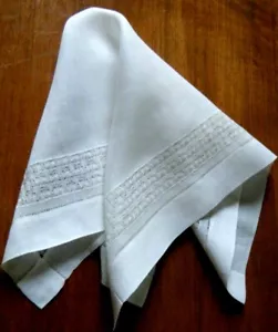 Antique wedding hanky lace voile center Hand-Embroidery Drawn-Thread Work lace - Picture 1 of 5
